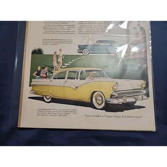 1955 FORD Fairlane Yellow & White Red Thunderbird Blue Customline Car Print AD - Picture 4 of 6